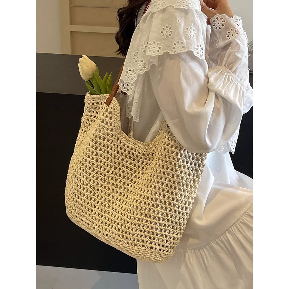 bolsa feminina Bolsa Bolsa tecida à mão de grande capacidade feminina 2026 novo estilo bolsa de palha praia férias bolsa