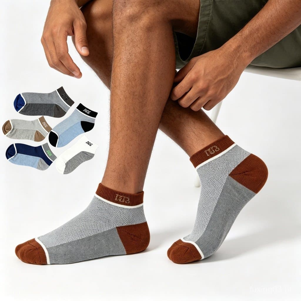 Kit 5-10 Pares Meias Masculinas Cano Curto Respirável Anti-Deslizante Uso Diário