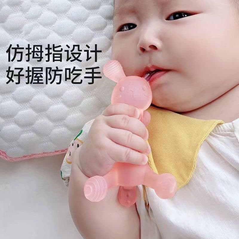Coelho mordedor bebê Molar bebê mascar cola seis meses ferramenta útil Silicone brinquedo Oral Anti-comer mão