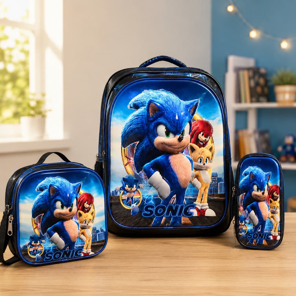Kit Mochila Escolar Infantil 3 Peças 3D com Lancheira Térmica Estojo Escolar Infantil Menino Menina Material Escolar