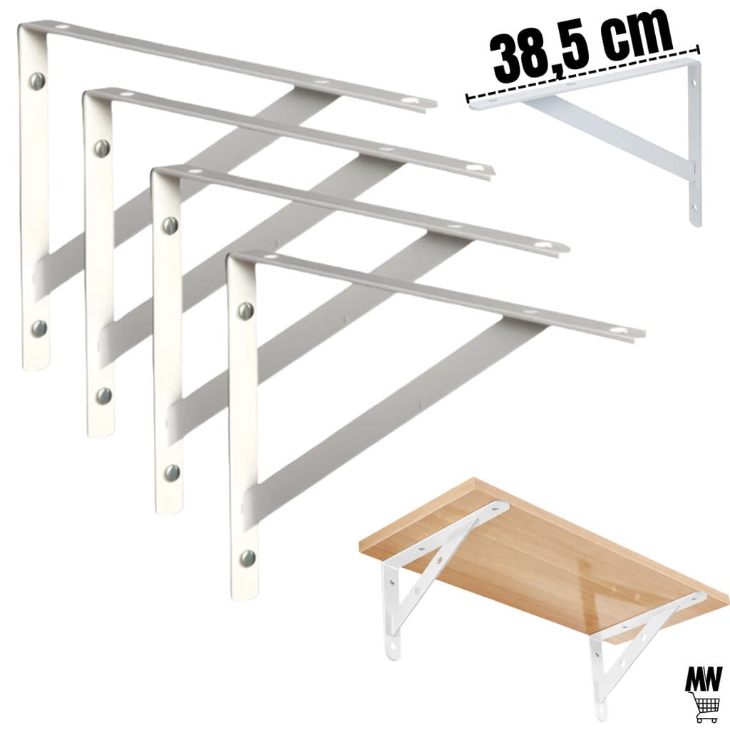Kit 2 a 12 Suportes Mão Francesa Branca 38,5cm Canto Tábua Cantoneira Reforçada Branco