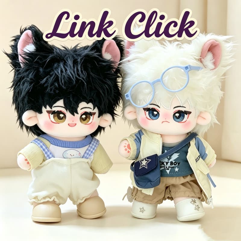 Boneco de Pelúcia de Algodão Link Click, Boneco de Pelúcia com Orelhas de Gato de 20cm, Boneco de Pelúcia de Personagem