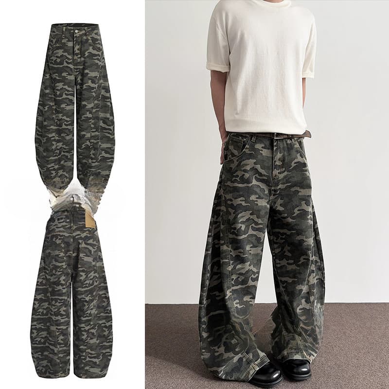 Camuflagem calças soltas americano Retro calças largas calças táticas masculinas Street Wear calças de lã de alta qualid