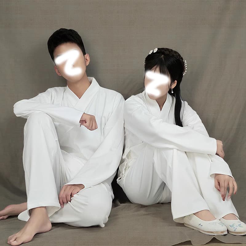 Hanfu de manga curta/manga comprida masculino feminino tradicional preto branco roupas médias forro de gola cruzada roup