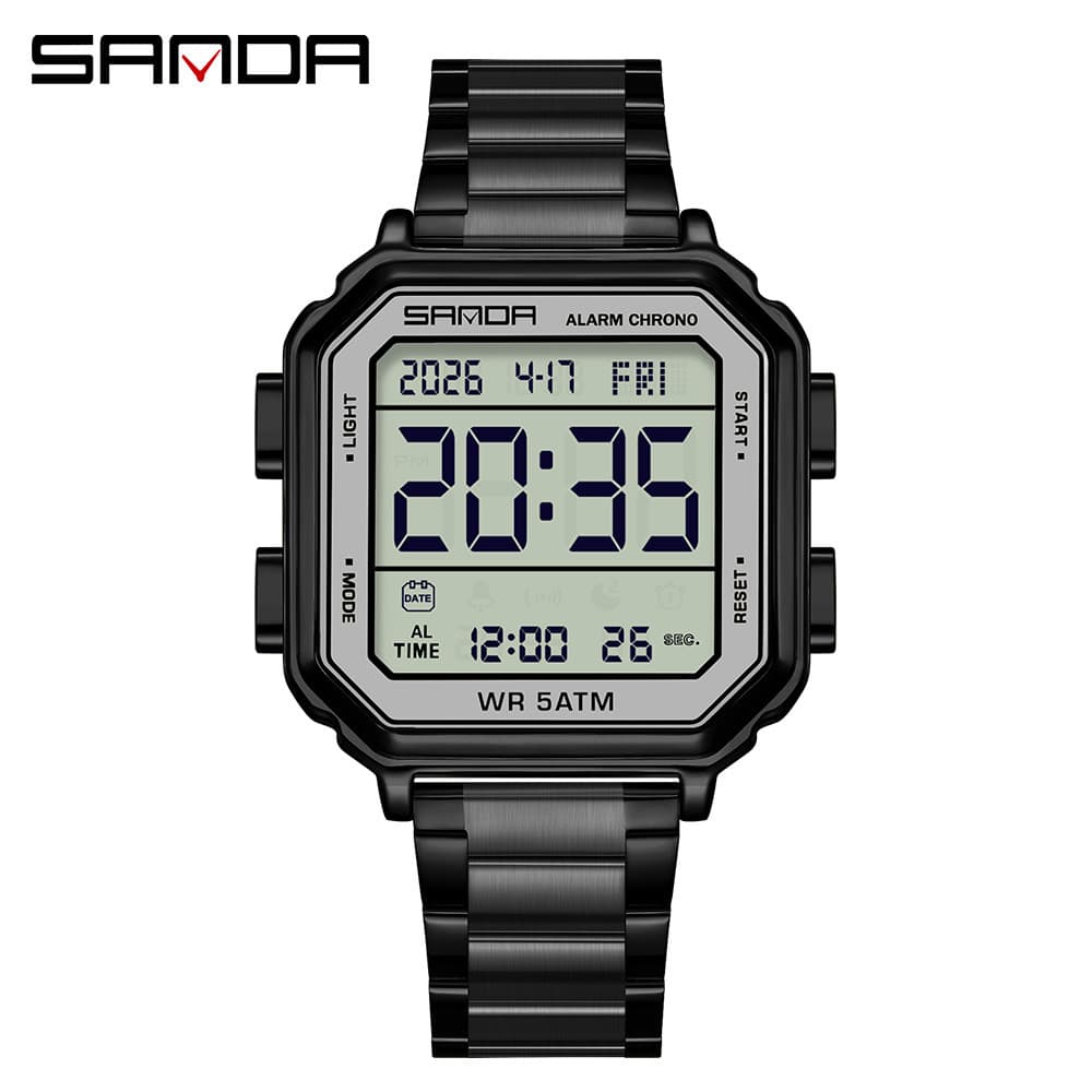SANDA SD6379 Relógio Eletrônico Masculino Calendário Luz Noturna Cronômetro Temporizador Despertador digital Esportivo