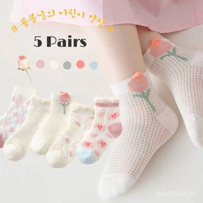 5 Pares Meias Para Crianças Meninas Meninos Bebês De Verão 1-13 Anos