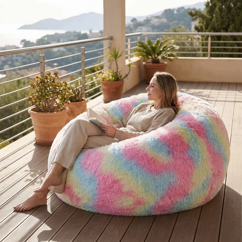Capa De Almofada , Sofá Preguiçosa De Pelúcia Redonda Aconchegante Beanbag Colorida Macia De Tamanho Grande
