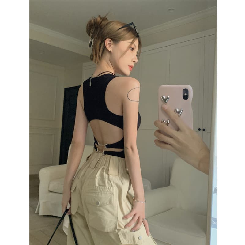 Estilo americano preto em forma de I colete feminino verão interior wear exterior quente menina linda volta Halter cinta