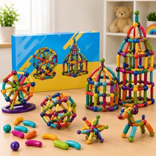 Bloco Montar Magnetico Infantil 128 Pecas Coloridas Criatividade Educativo Diversao