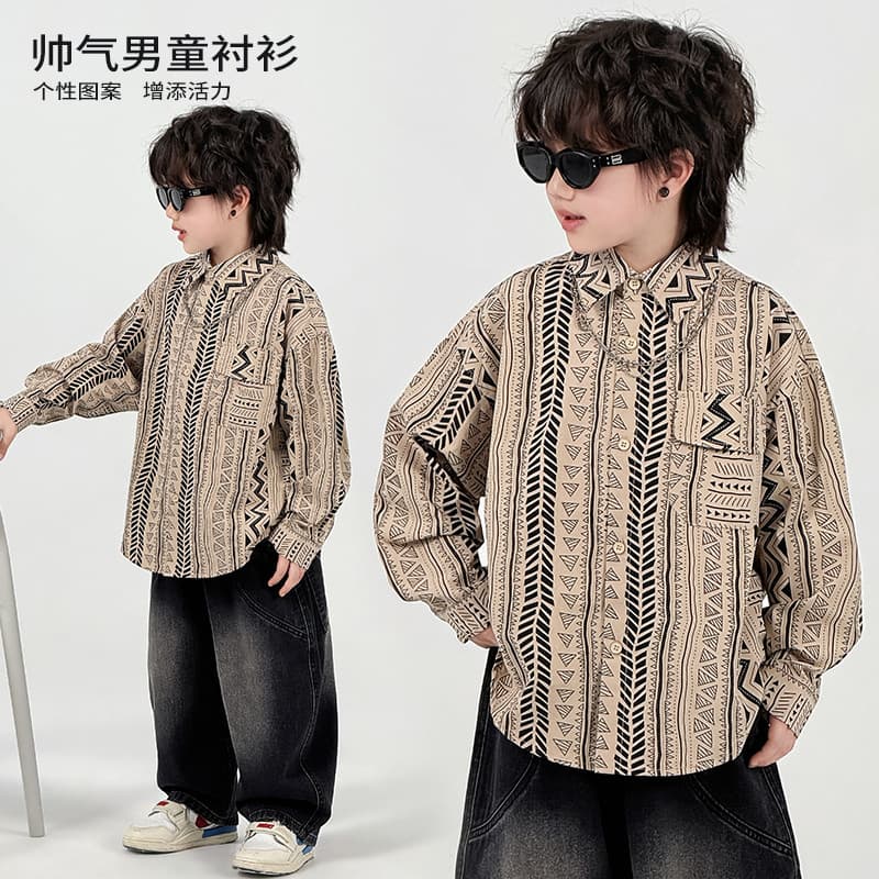 Camisa infantil estampada de algodão puro para trabalho médio * 39603