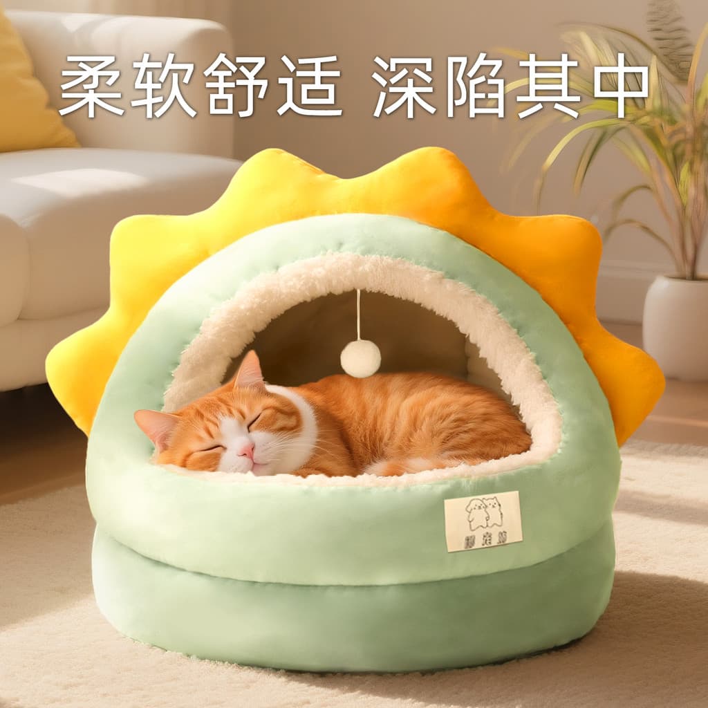 Canil quatro estações Universal inverno quente Semi-fechado pequeno cão de pelúcia dormir inverno cama de cachorro maca