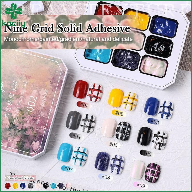 KC 9 Cores Gradiente Pintura Gel Esmalte Patting Cola Mancha Enlatada Alta Saturação Popular Semi-Sólido Paleta Duradour
