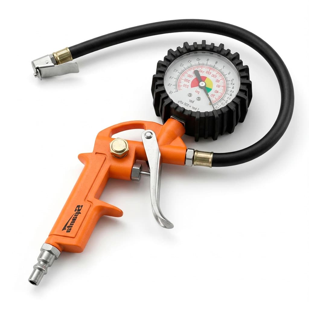 Calibrador de Pneus Pneumático Sparta 1/4 Pol 220 PSI Manual com Manômetro para Veículos Leves Oficinas Profissional