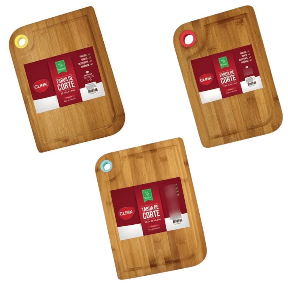 Tábua de Corte em Bambu com Alça de Silicone 33x24x1 - Cores Sortidas - Clink