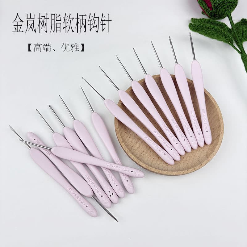 Jinlan agulha de aço inoxidável resina alça macia crochê polido à mão boneca lã tricô diy ferramenta de tricô