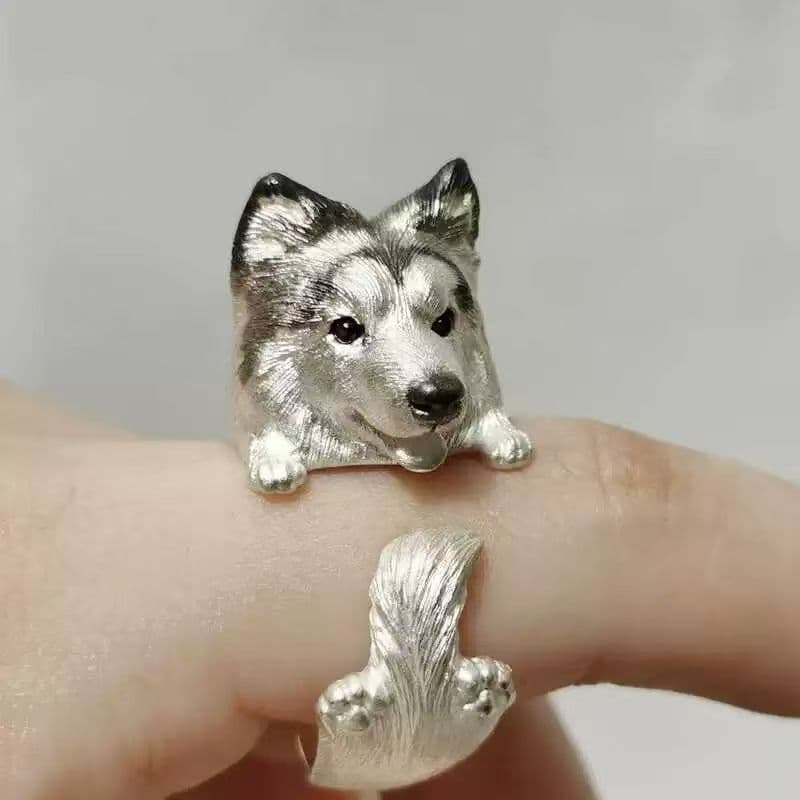 Anel Aberto Husky Em Relevo 3D Fofo De Desenho Animado Criativo