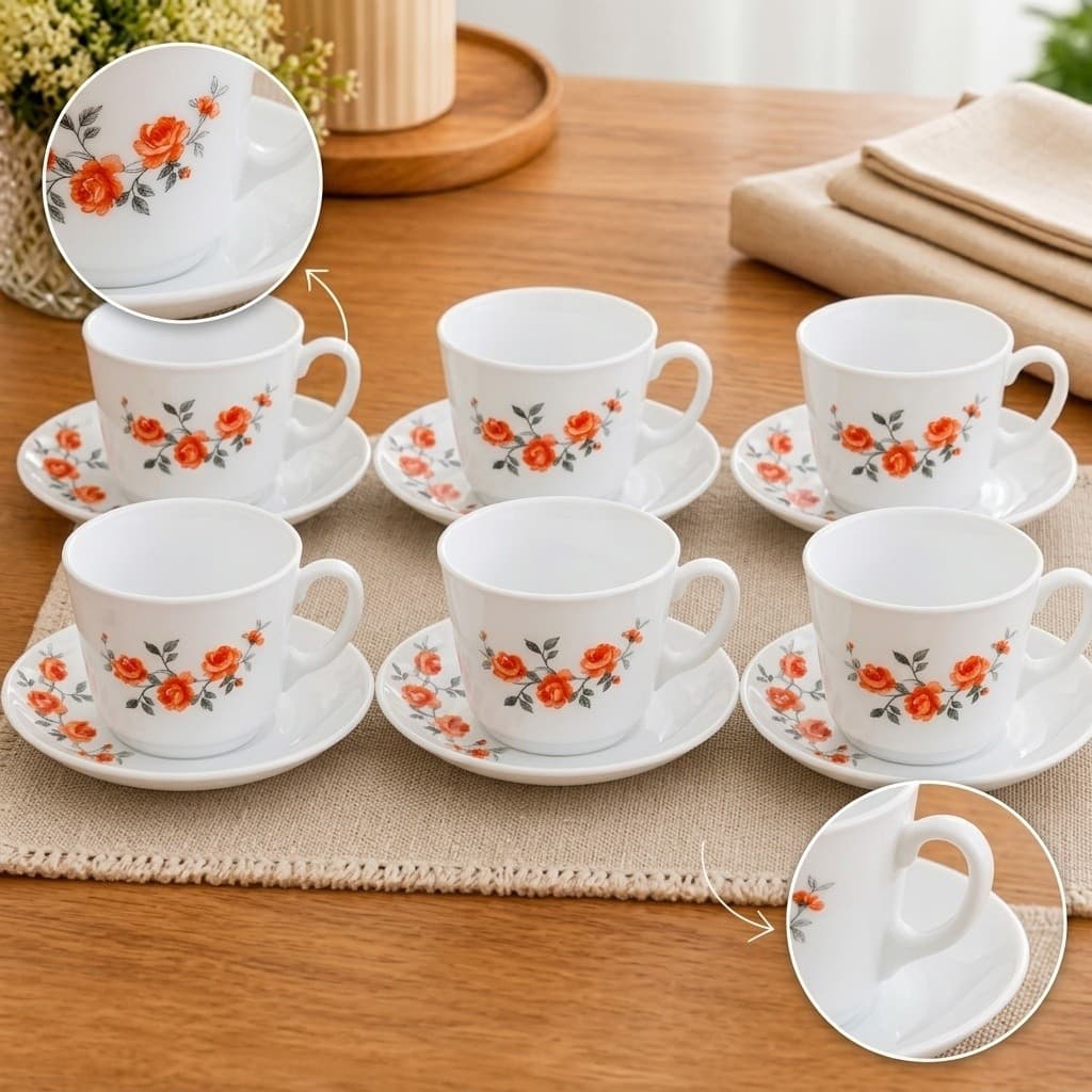 Conjunto Completo Xicara Cha Porcelana Branca Pires 12 Pecas Resistente Elegante