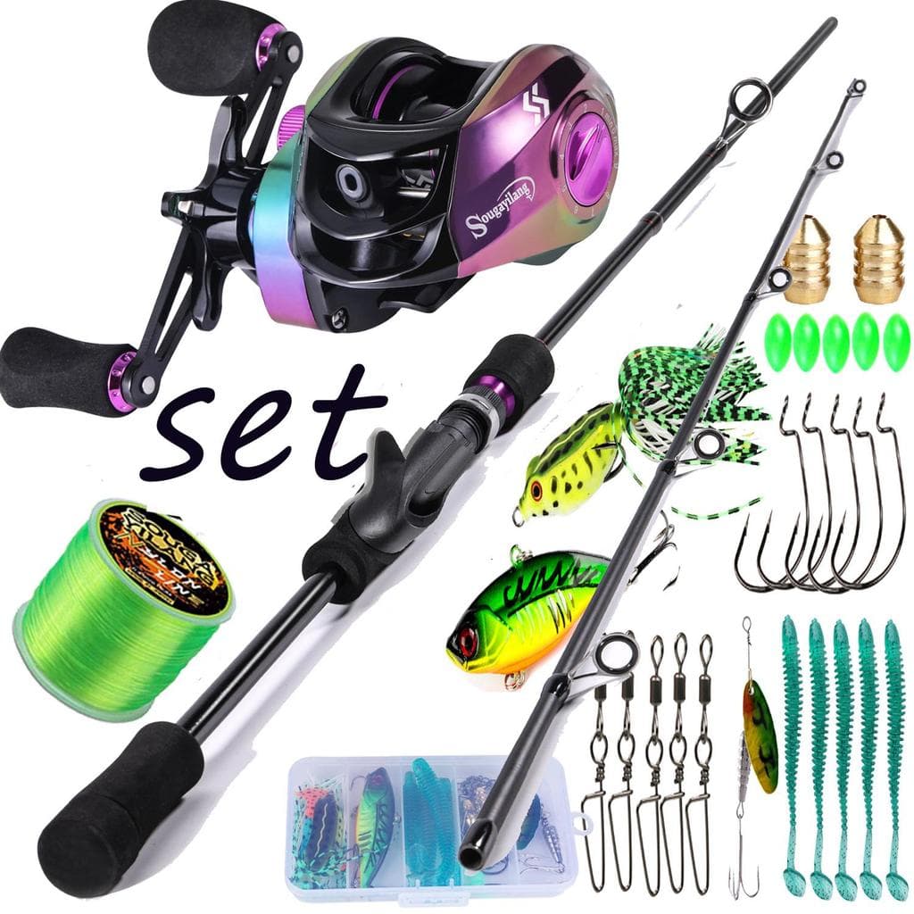 Kit de Pescaria Sougayilang Vara de pesca 1.80m 2 seções + Carretilha de pesca 7.2:1 + Linha de pesca + Isca de pesca