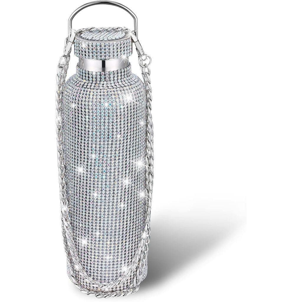 Garrafa de Água com Diamantes Brilhantes, Garrafa Térmica de Aço Inoxidável com Strass, Garrafa de Água Brilhante Reutil