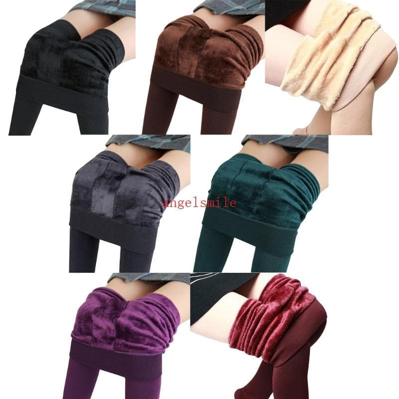 Ace Feminino Sólido Térmico Collants Velo Forrado Sobre O Salto Magro Grosso Calças Quentes