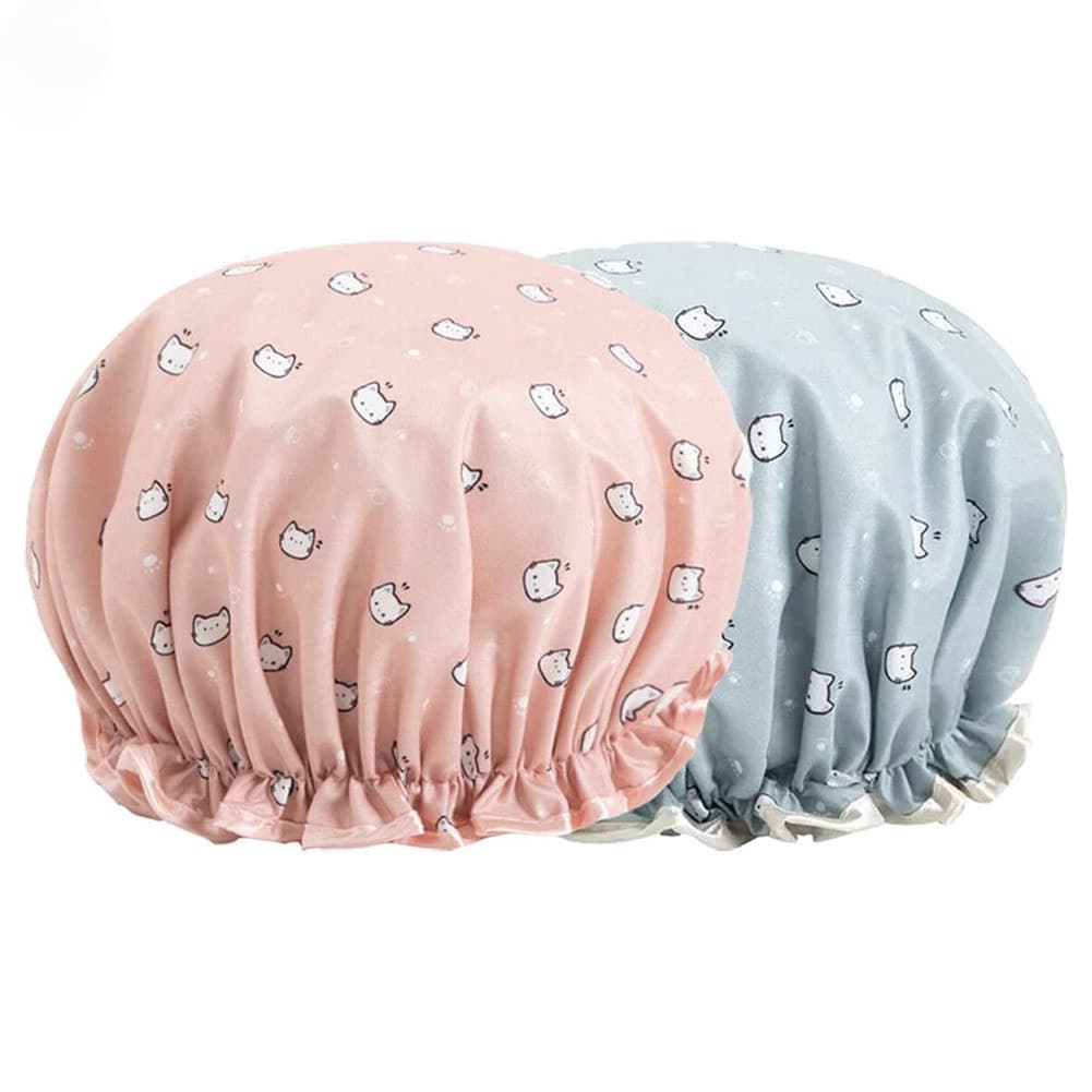 Touca de Banho Duplamente Impermeável, Toucas de Banho Elásticas com Padrão de Gato Fofo, Touca Reutilizável DGE 56411 3
