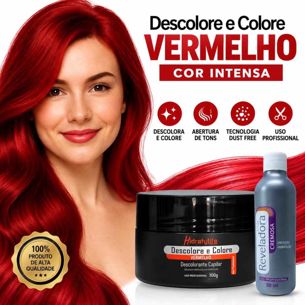Descolorante Vermelho Descolore e Colore Kit com Oxigenada Cor Intensa Abertura Tons Profissional