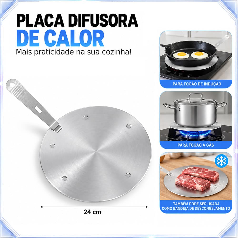 1/2/3/4 peças fogão de indução placa condutora térmica Material de aço inoxidável diâmetro 24cm Prático e resistente