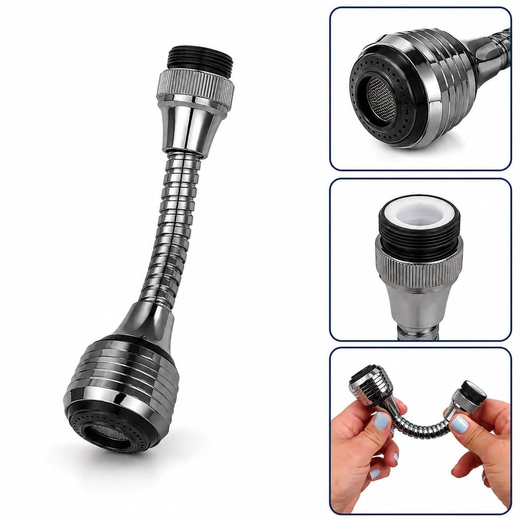 Extensor de Torneira Flexível Aerador 15cm com Giro 360 Bico De Torneira Dobrável Sem Respingos
