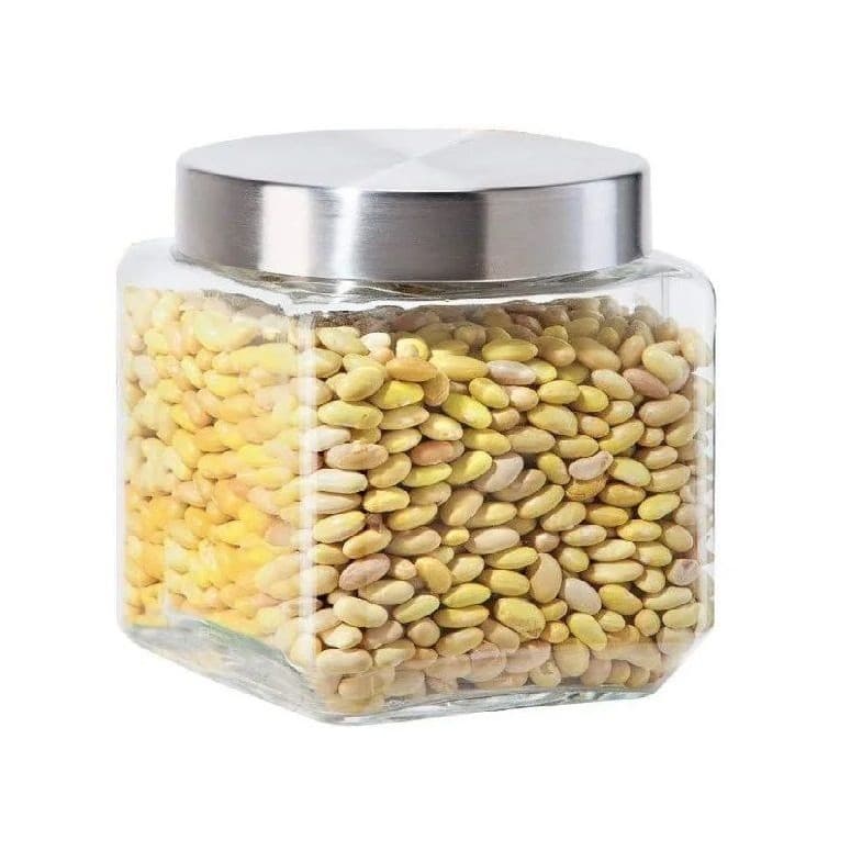 Pote Vidro Liso Quadrado 600ml Tampa Rosca Inox Mantimento Conjunto Bambu Plastico Hermetico Redondo