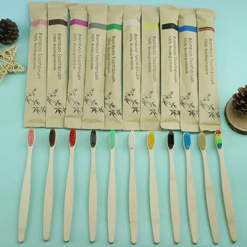 10 Pçs Colorido Escova De Dentes De Bambu Natural Cerdas Macias Carvão Branqueamento Escovas Macio Dental Cuidados Orais
