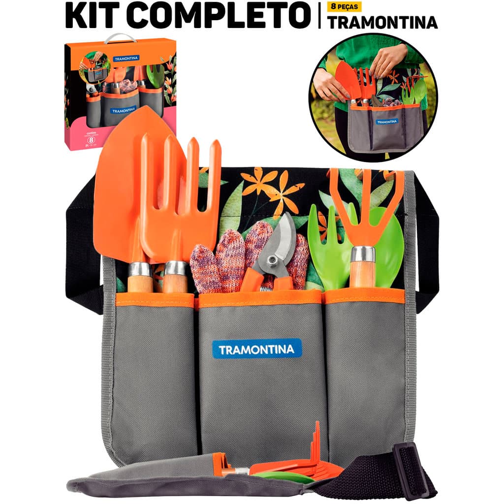 Kit Conjunto Jardinagem Tramontina 8 Peças C/ Cinto Ferramentas Jardim Flores Manutenção Horta