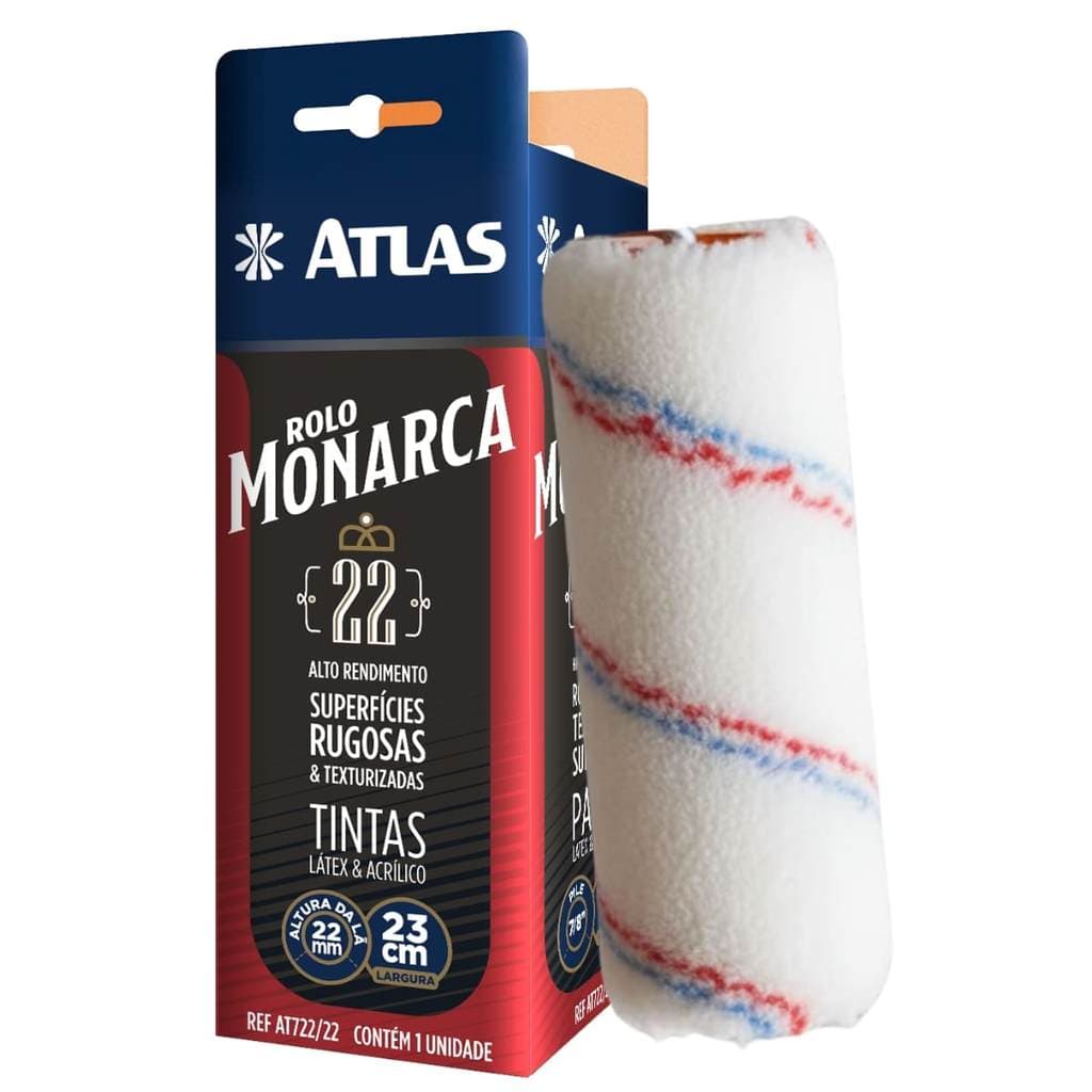Rolo Monarca Poliamida Multiuso Lã Sintética 23cm Atlas 22mm Rolo de Pintura Profissional Rendimento para Parede