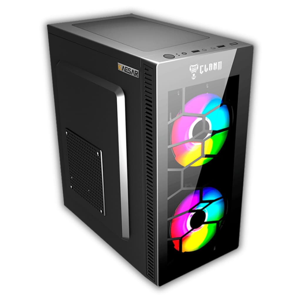 Gabinete Gamer Kaesar com Vidro Frontal Mid Tower Clanm Sem ou Com 2 ou 3 Fans ARGB + Controladora