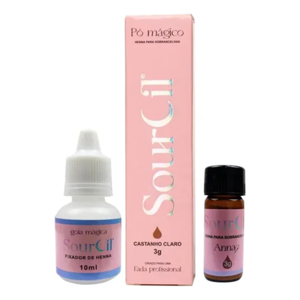 Kit Henna Sourcil Castanho Claro 3g E Fixador 10ml