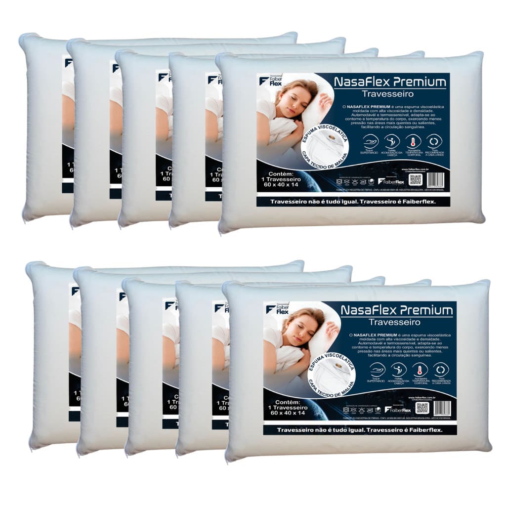 Kit 10 Travesseiros Nasa Premium Faiber Flex Viscoelástico