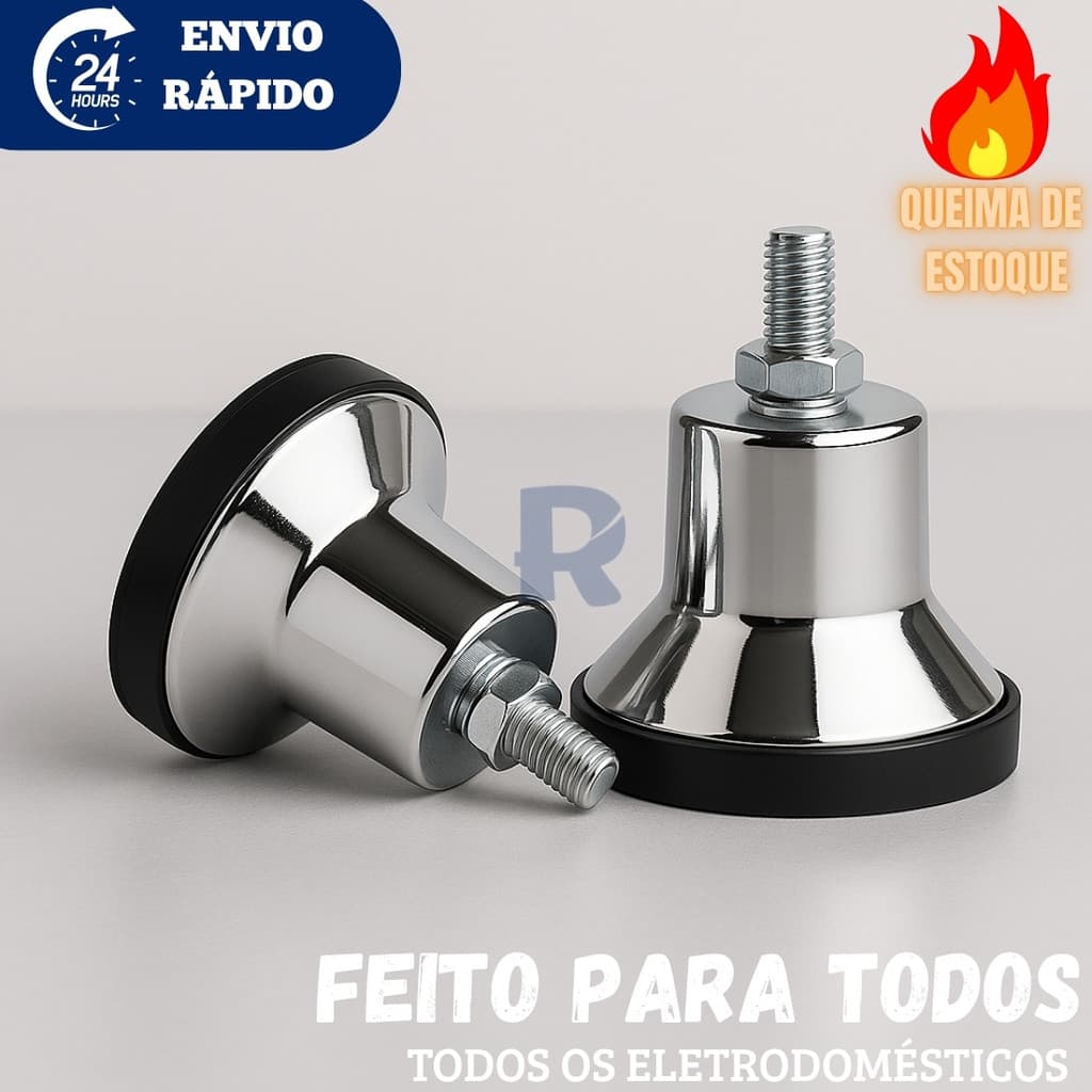 Jogo de pés  de Cimento Reguláveis Cromados 8, 10  E 15 cm para Geladeira Fogão Freezer Máquina 5/16
