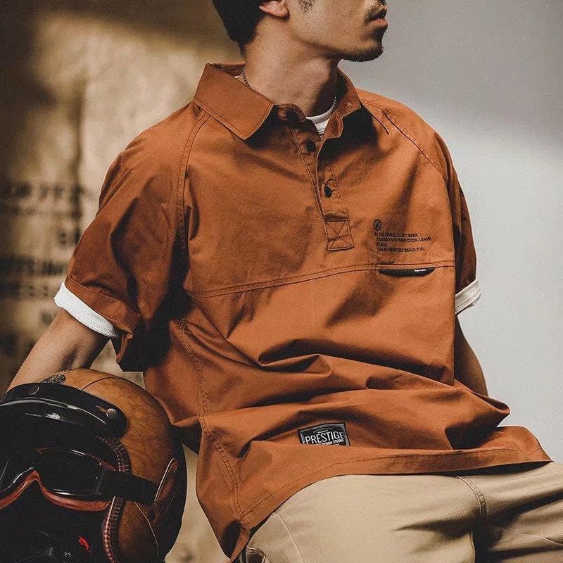 Americano Retro de manga curta camiseta masculina solta verão roupas masculinas 2022 novo estilo Workwear camisa meia ma