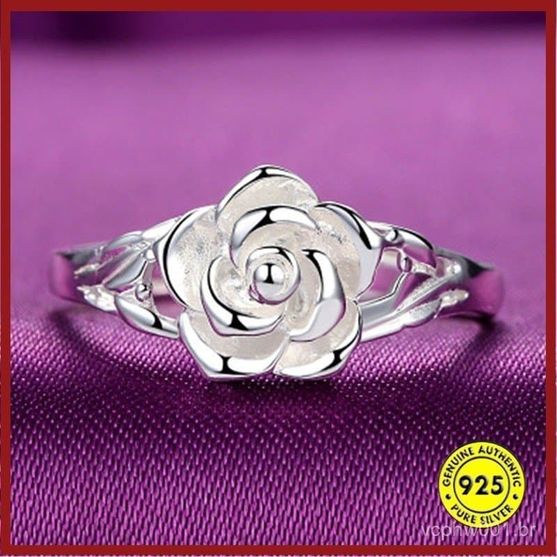 Rosa Elegante Prata Atacado De Anel De Abertura Feminino Com Estilo