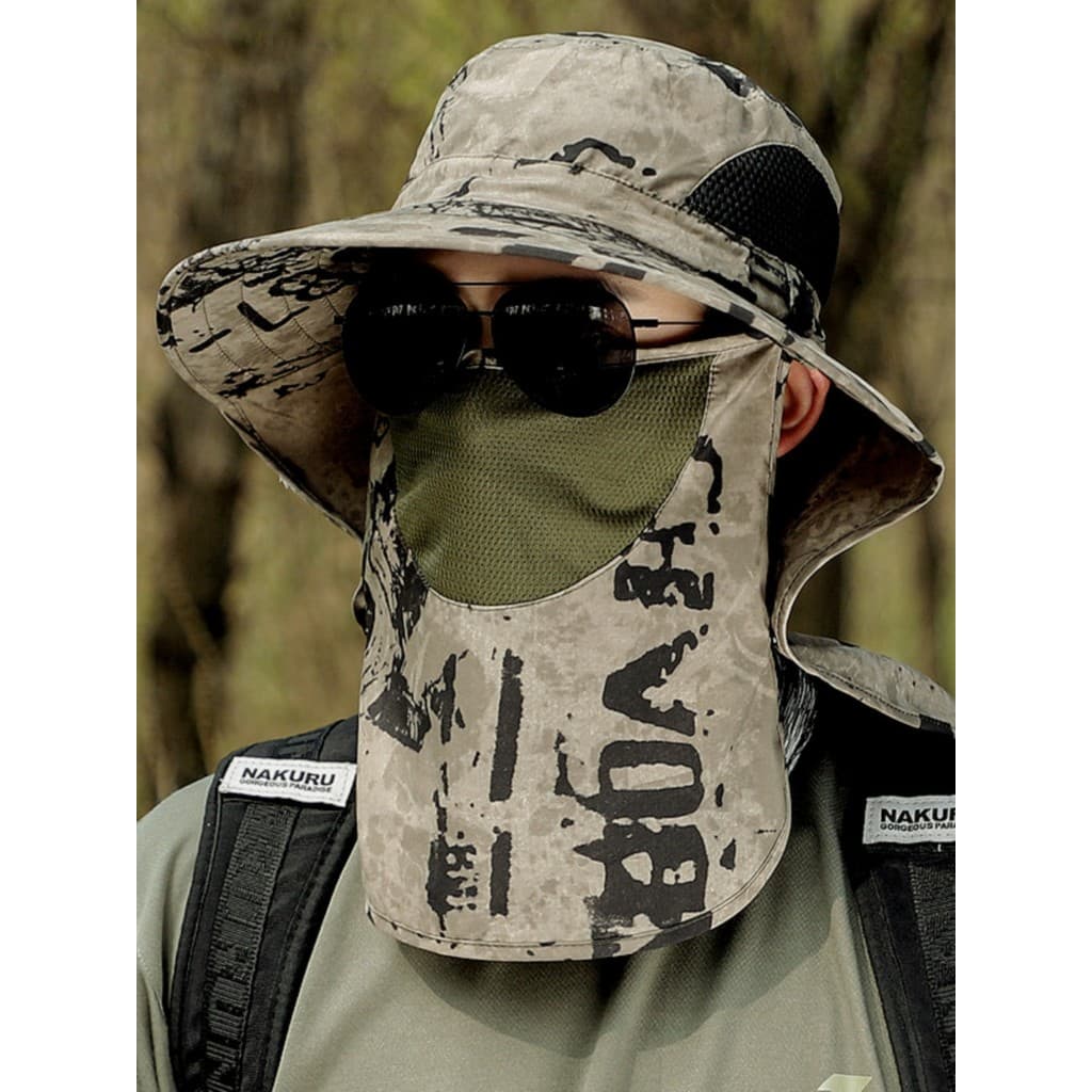 Chapéu de sol masculino de uma peça chapéu de pesca ao ar livre Anti-ultravioleta de sol montanhismo balde chapéu