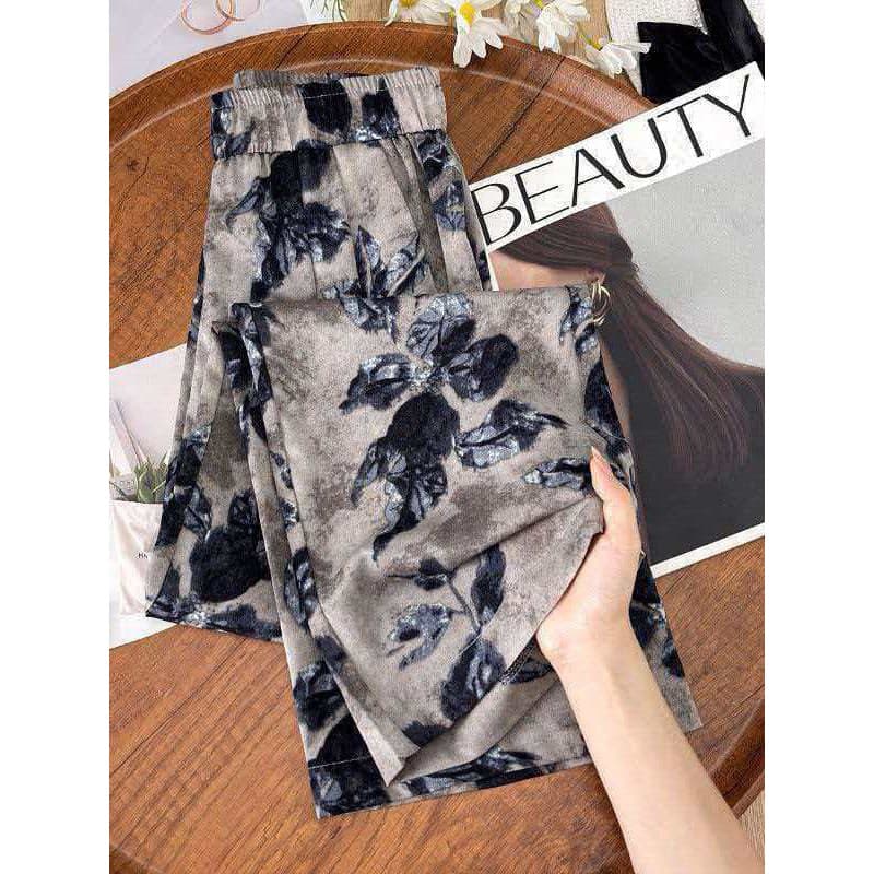 Calças de tornozelo impressas femininas verão novo estilo Retro Design solto Drape gelo seda Casual tinta flor calças