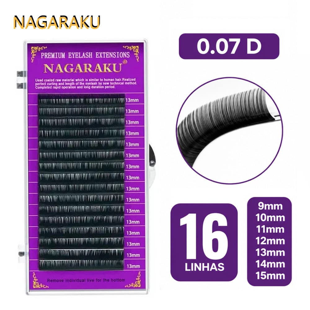 Cílios Nagaraku Fio a Fio 0.07 D 16 Linhas Extensão de Cílios Natural Mink Escolha o Tamanho