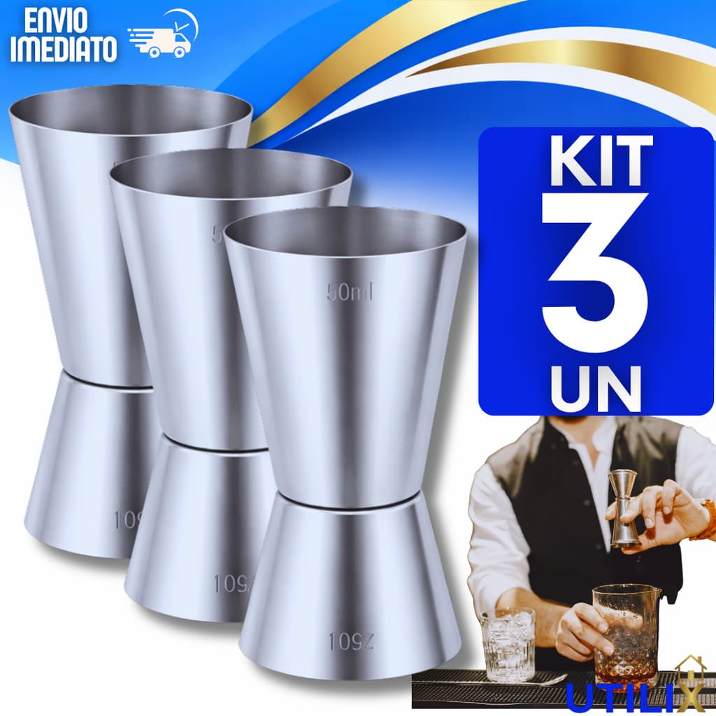 Dosador de Bebida Duplo para Drink Inox Bar Drinks Bebidas Barman