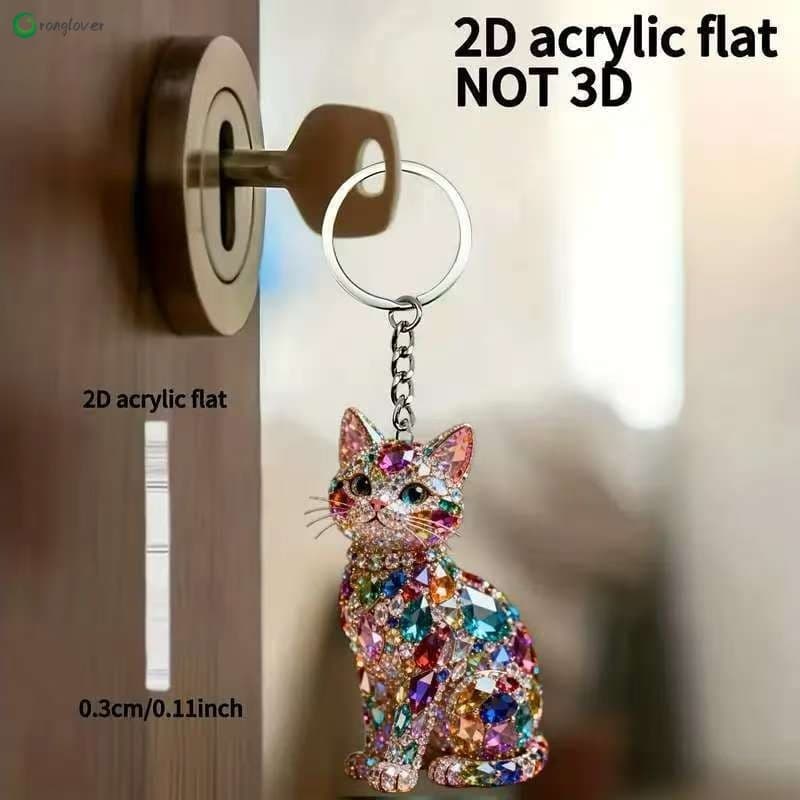 Chaveiro De Gatinho Acrílico 2D-Plano E Fofo De Gato Para Decoração De Mochila