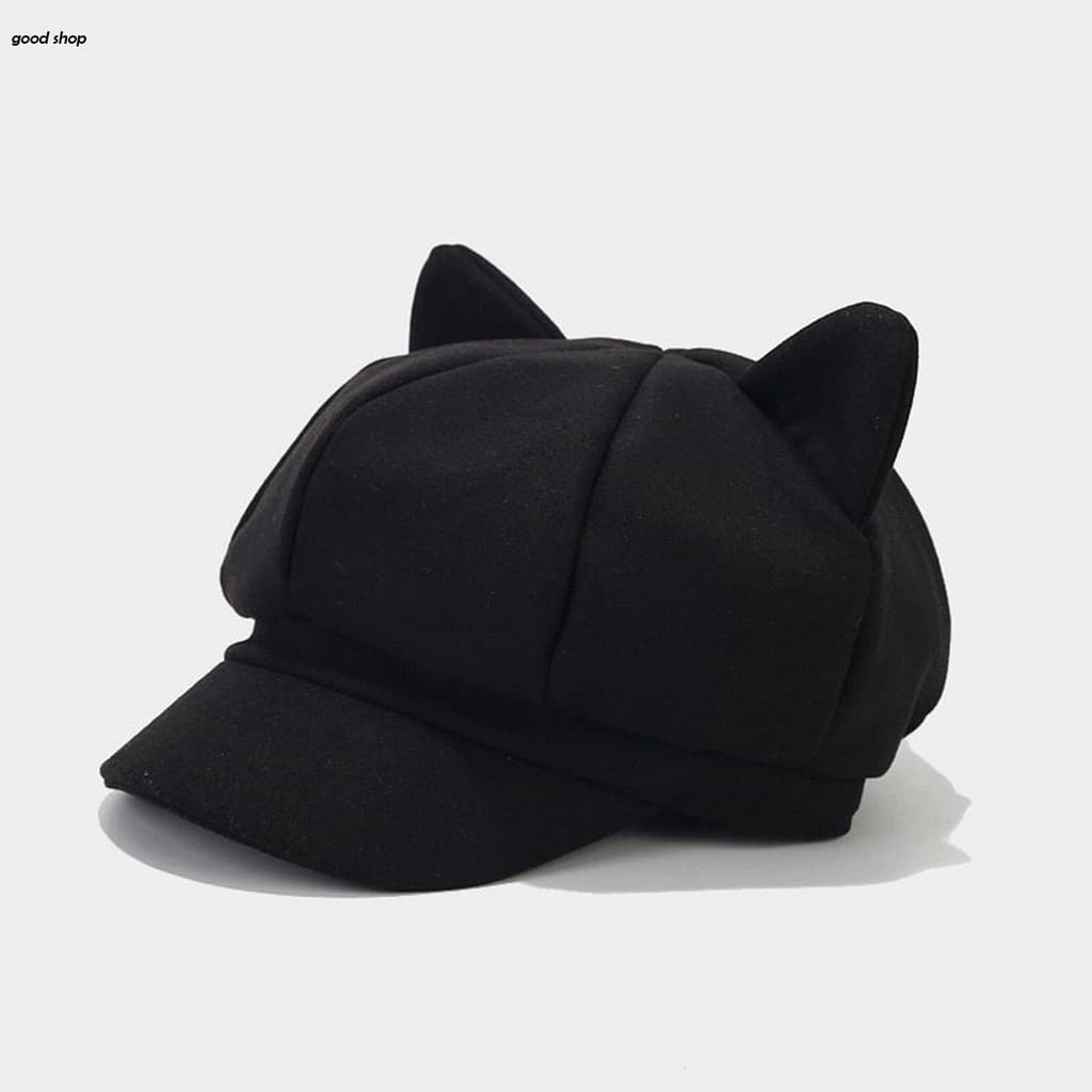 Boina Versátil Com Design De Orelha De Gato , Elegante , Cor Sólida , Octogonal , Presentes Ideais Para Amigos E Família