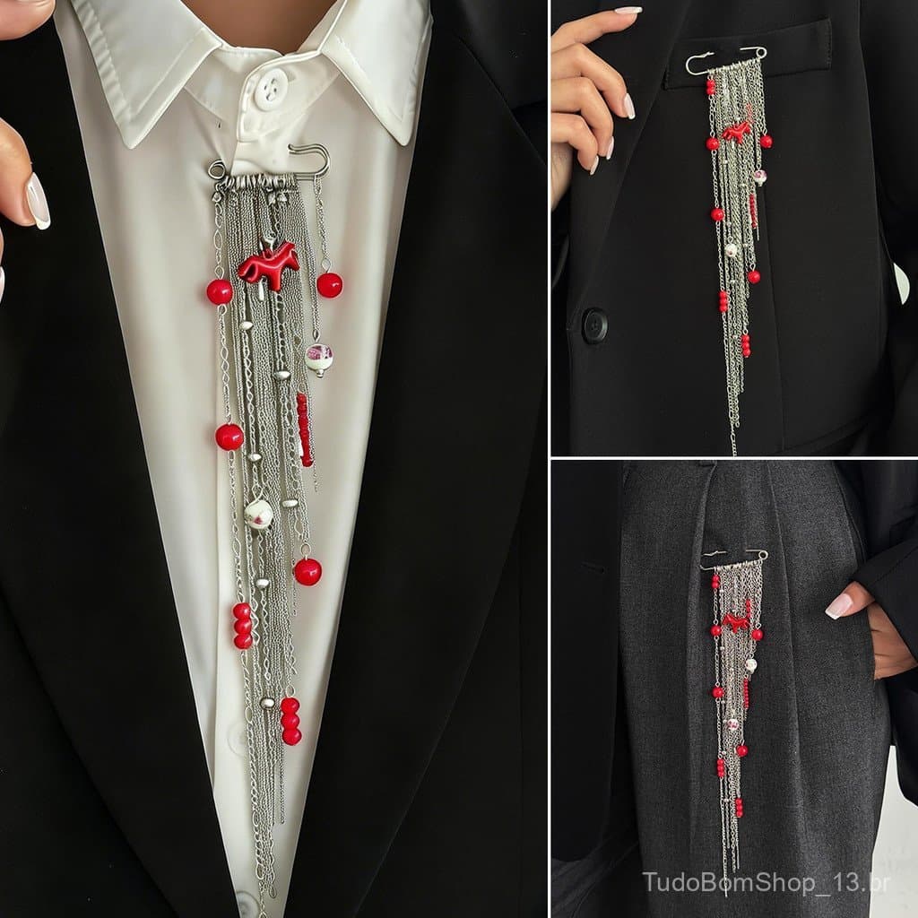 Pingente de borla com contas estilo europeu e americano, broche vermelho personalizado, acessório de cerâmica para pendu