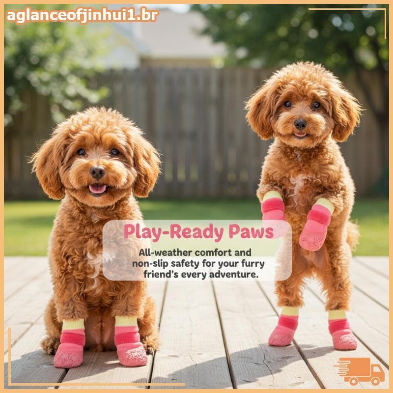 [AGBR] 4 Unidades De Sapatos De Malha Ajustáveis Para Cachorrinhos Antiderrapantes Botas Cães Respiráveis Anti-Sujeira C