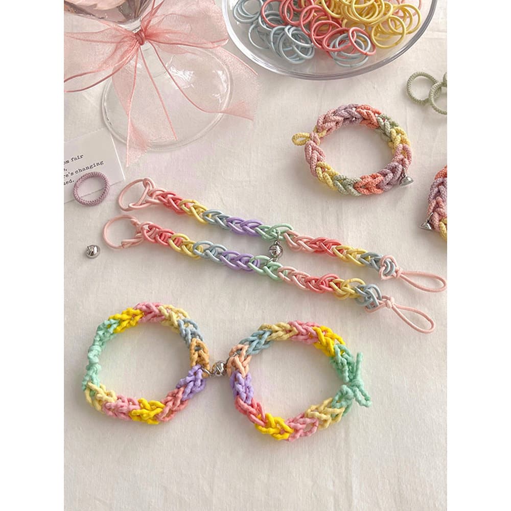 DIY casal trançado pulseira arco-íris pequeno elástico para namorado colorido bandana caso de couro feminino Mori cocar