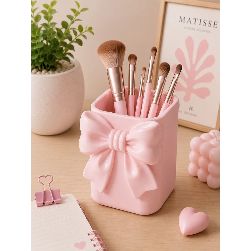 Organizador Porta Pincel Maquiagem com Laço Decorativo Mesa Penteadeira