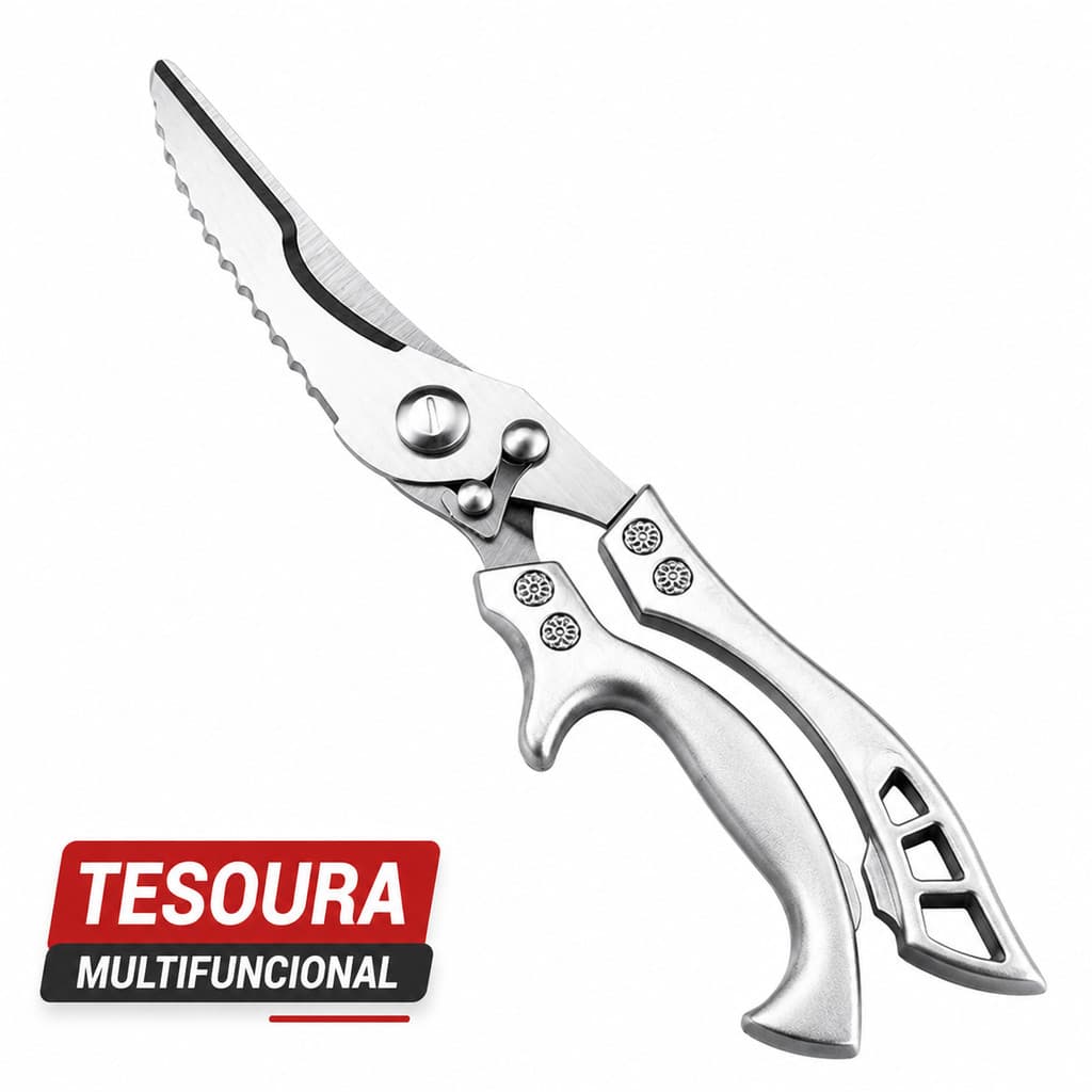 Tesoura Multifuncional de Cozinha Inox para Cortar Frango Carne Peixe Legumes Verduras com Abridor