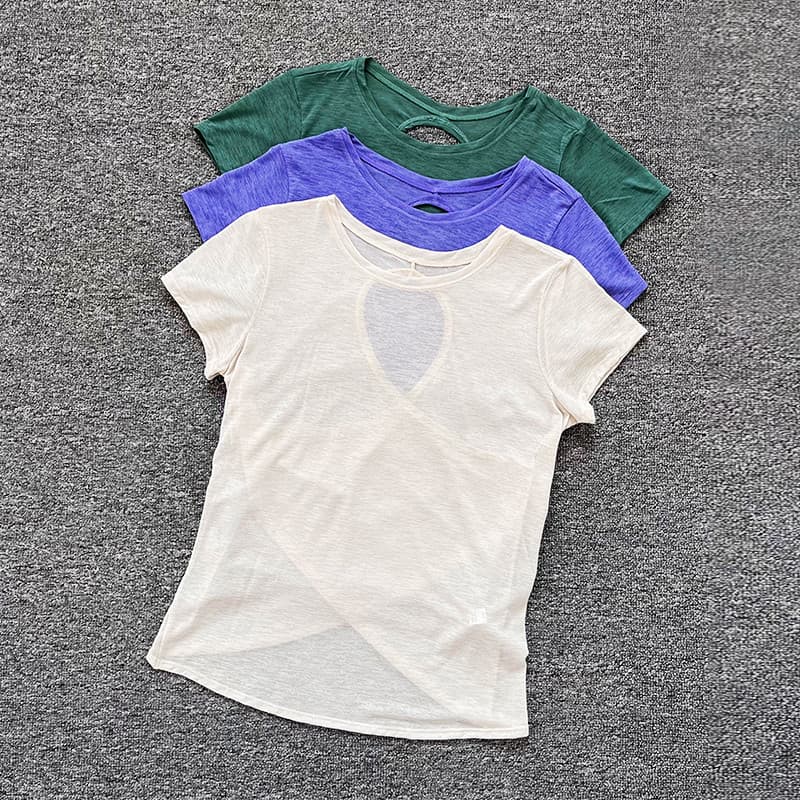 Camiseta de verão ao ar livre senhoras em torno do pescoço de secagem rápida manga curta de secagem rápida respirável ca